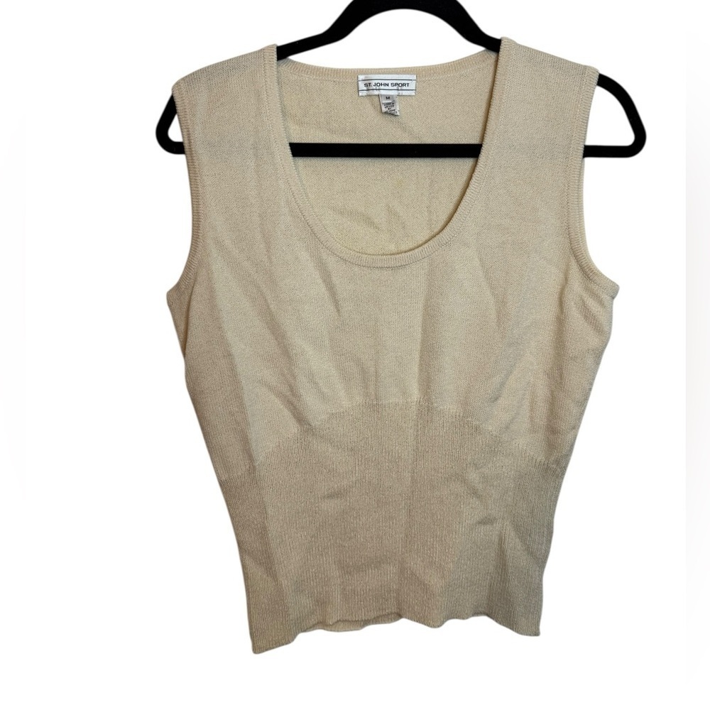 St. John Sport Beige Scoop Neck Santana Knit Sleeveless Top